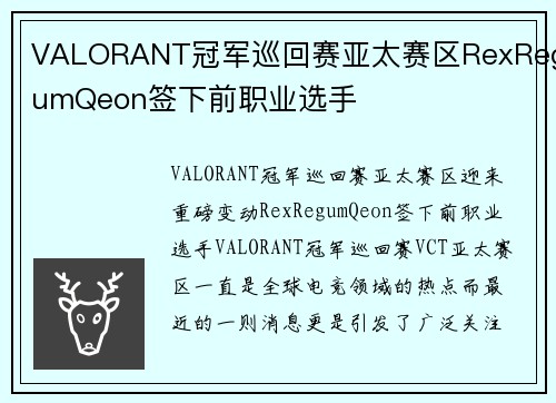 VALORANT冠军巡回赛亚太赛区RexRegumQeon签下前职业选手