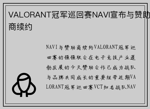 VALORANT冠军巡回赛NAVI宣布与赞助商续约